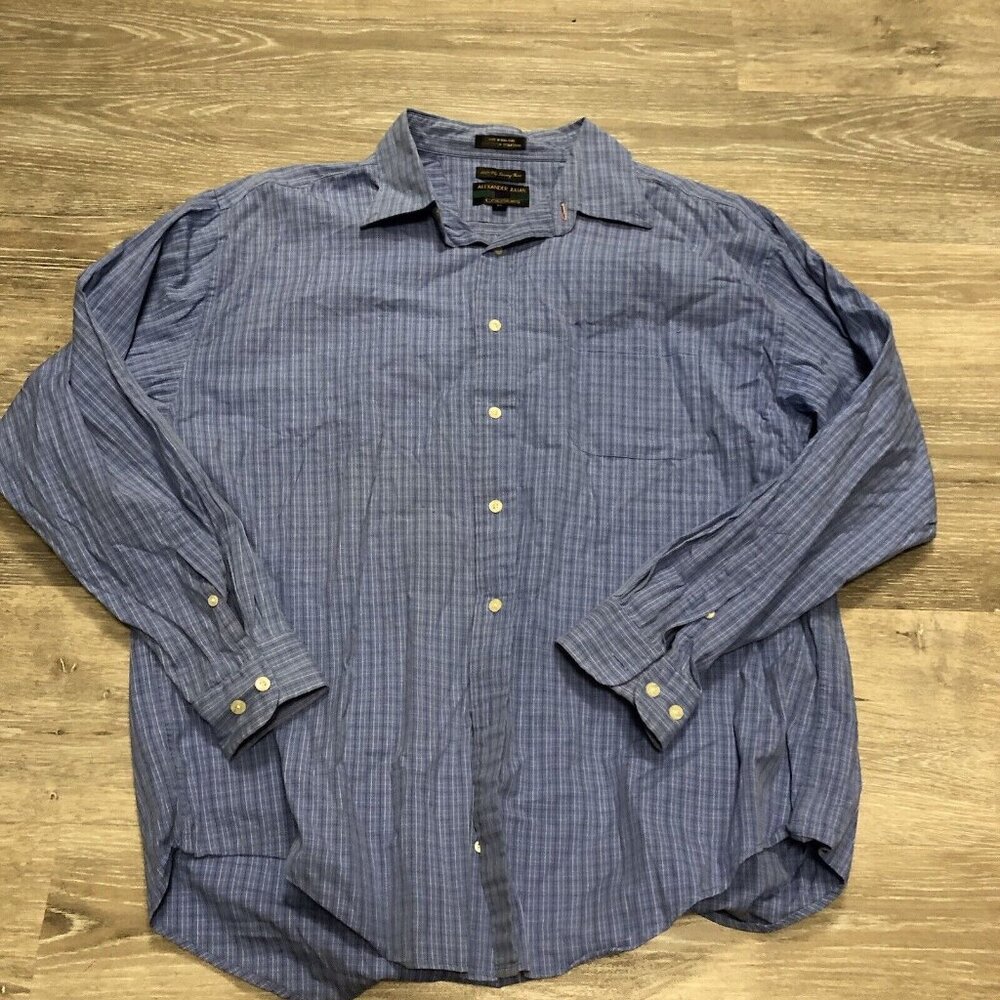 Vintage Colours By Alexander Julian Shirt Men SZ XL Blue Plaid Polo Y2K Office - Picture 2 of 5